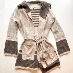 Angel Of The North Mixed Stripe Wool Cardigan Sweater taupe gray Sz S petite